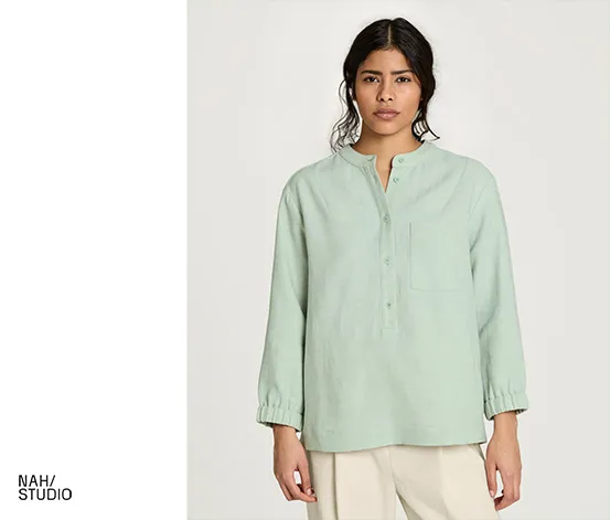 NAH/STUDIO Bluse | Baumwoll-Leinen-Mix, caribbean, Sake