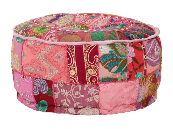 Pouf rond en coton en patchwork fait à la main 40 x 20 cm Rose