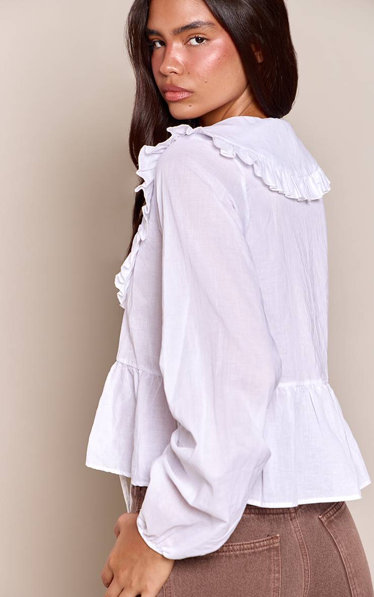 Blanc Chemise En Popeline De Coton Avec Col À Volants