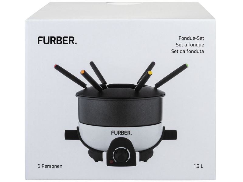FURBER Fondue-Set Alpy 9 Teile, Schwarz/Weiss Für Fondue Chinoise, Käse- oder Schokoladenfondue