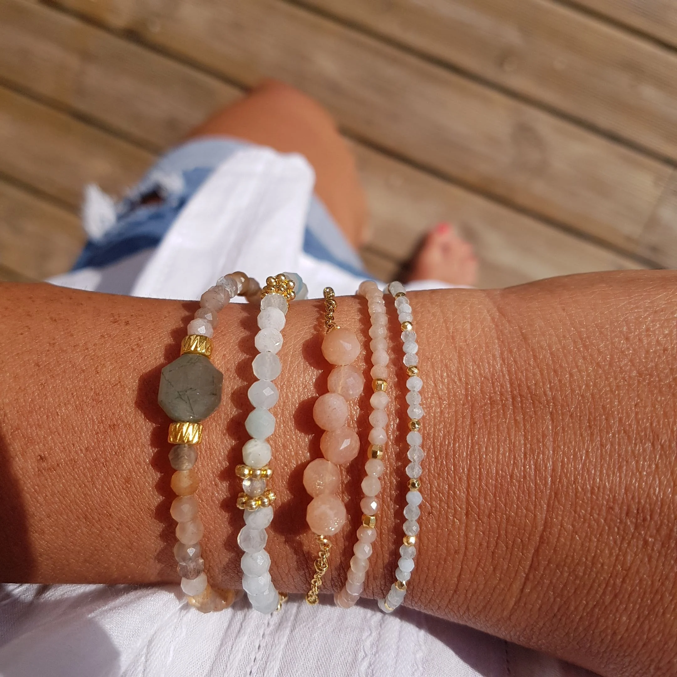 GEORGES - Bracelet pierre de lune orangée | Bleu