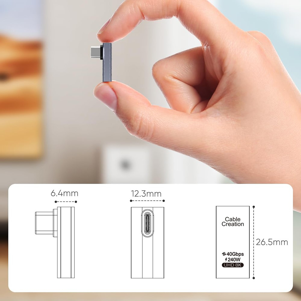 (240W) USB C (m) auf USB C (w) Daten und Schnelllade-Adapter Stecker 90 Grad-Winkel 40 Gbit/s (8K@60Hz) - Grau