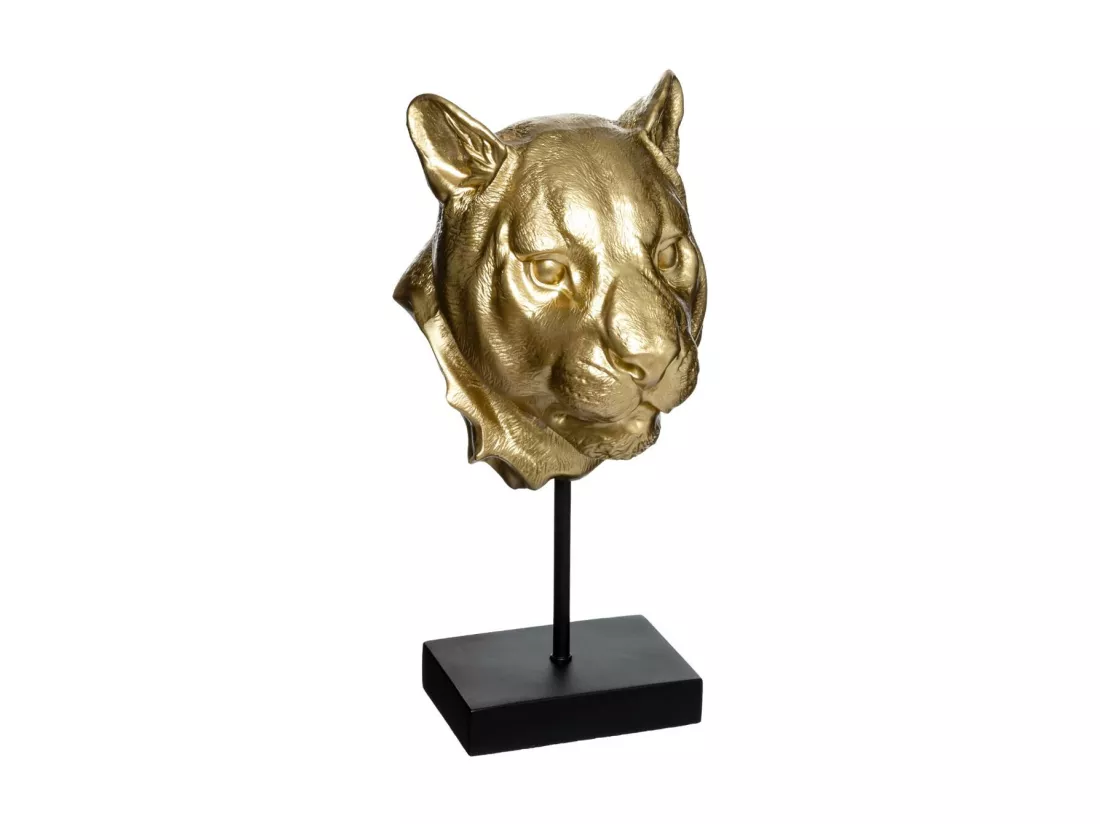 Objet décoratif Tête de Lion en résine Or sur pied H 35.5 cm