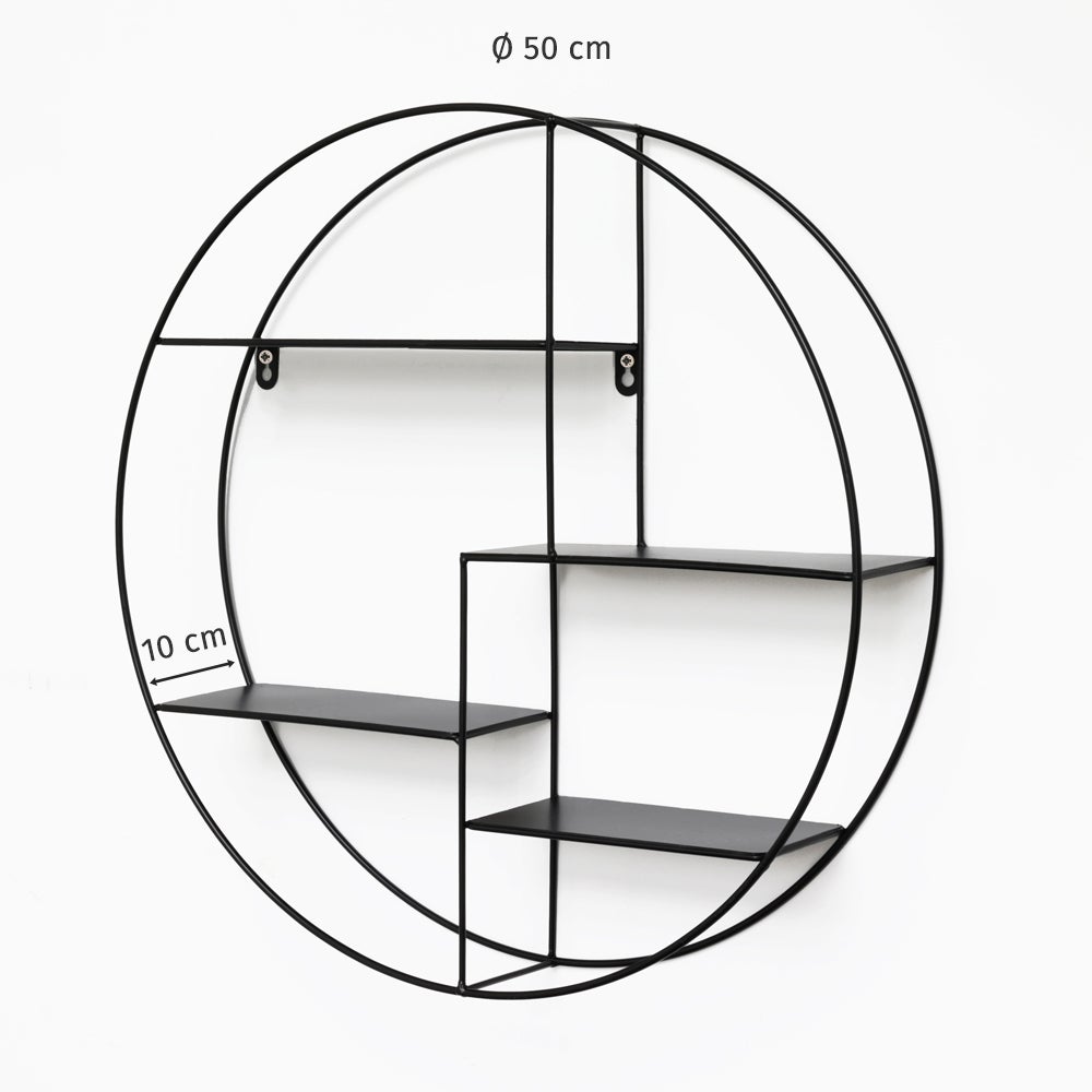 Zwarte metalen wandplank met 4 planken – rond – 50 x 10 cm