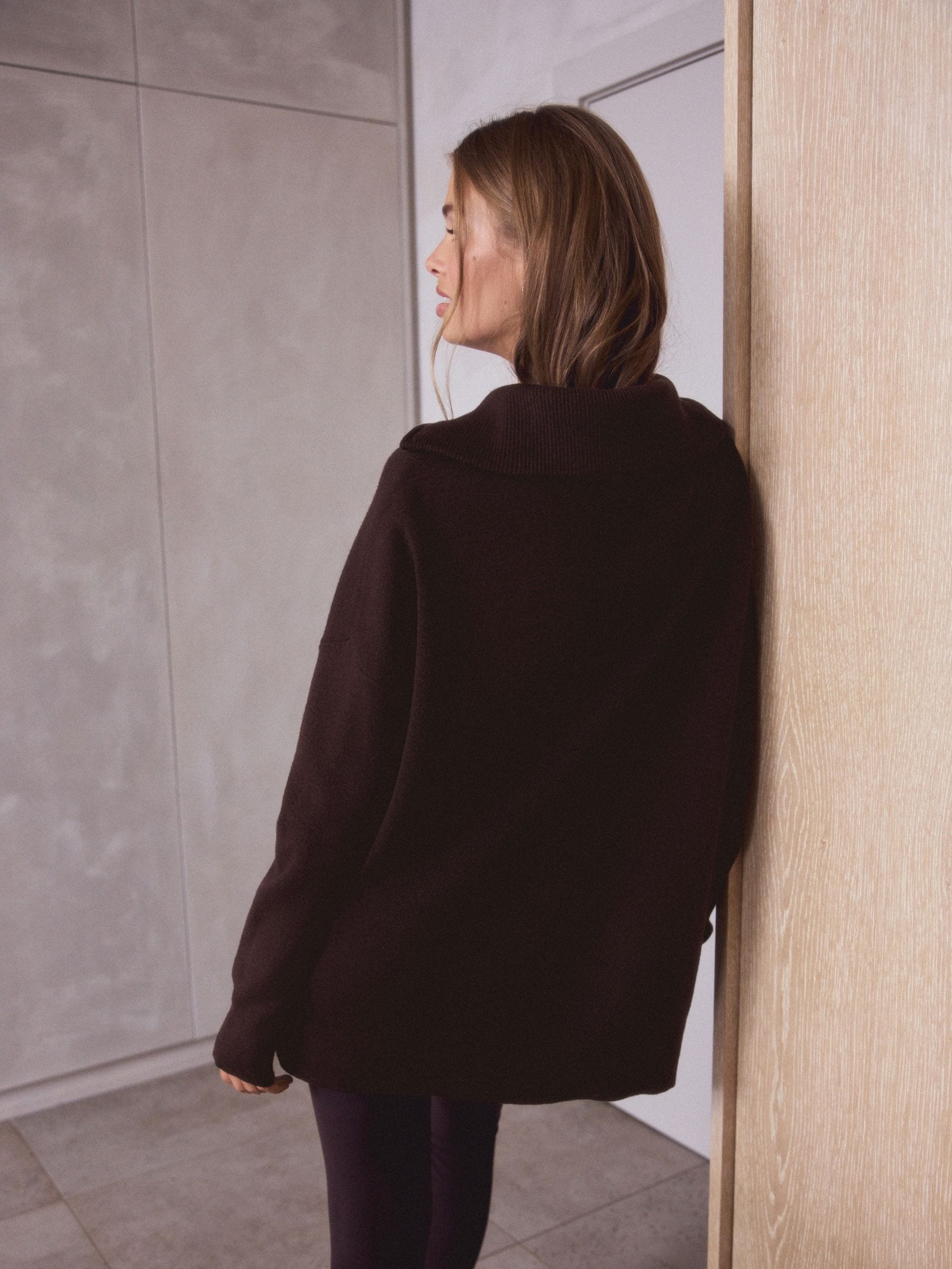 Chocoladebruin - Half Zip Knitted Jumper