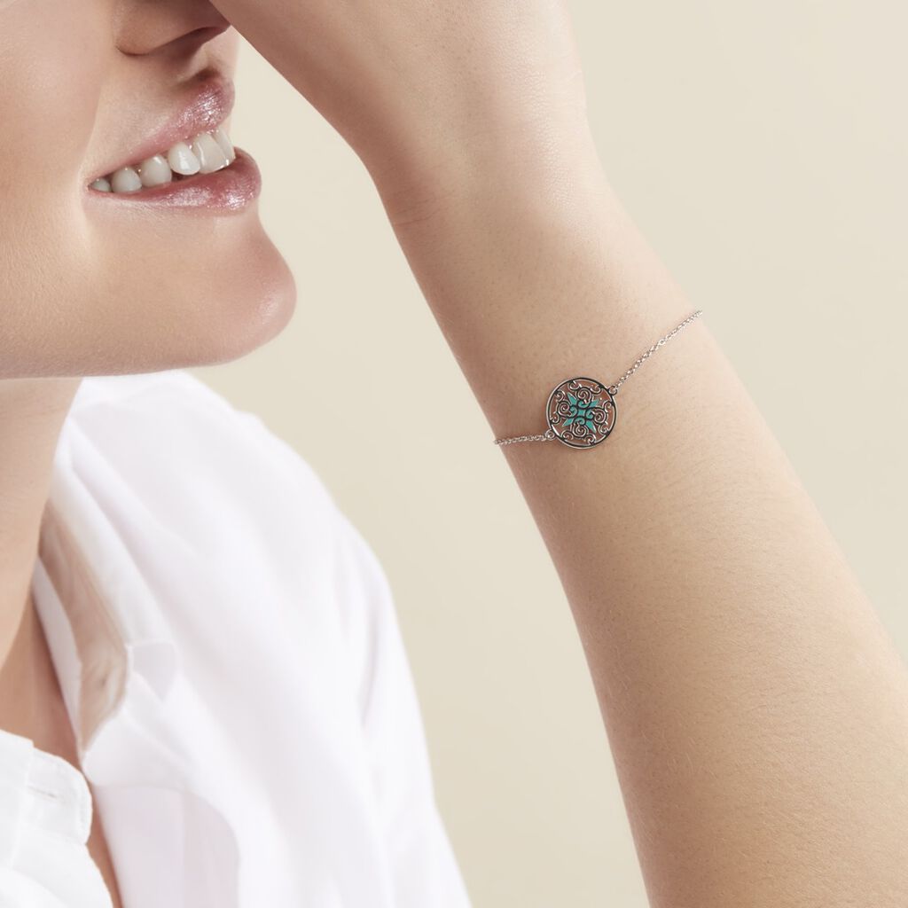 Bracelet Krysia Argent Blanc Email Turquoise