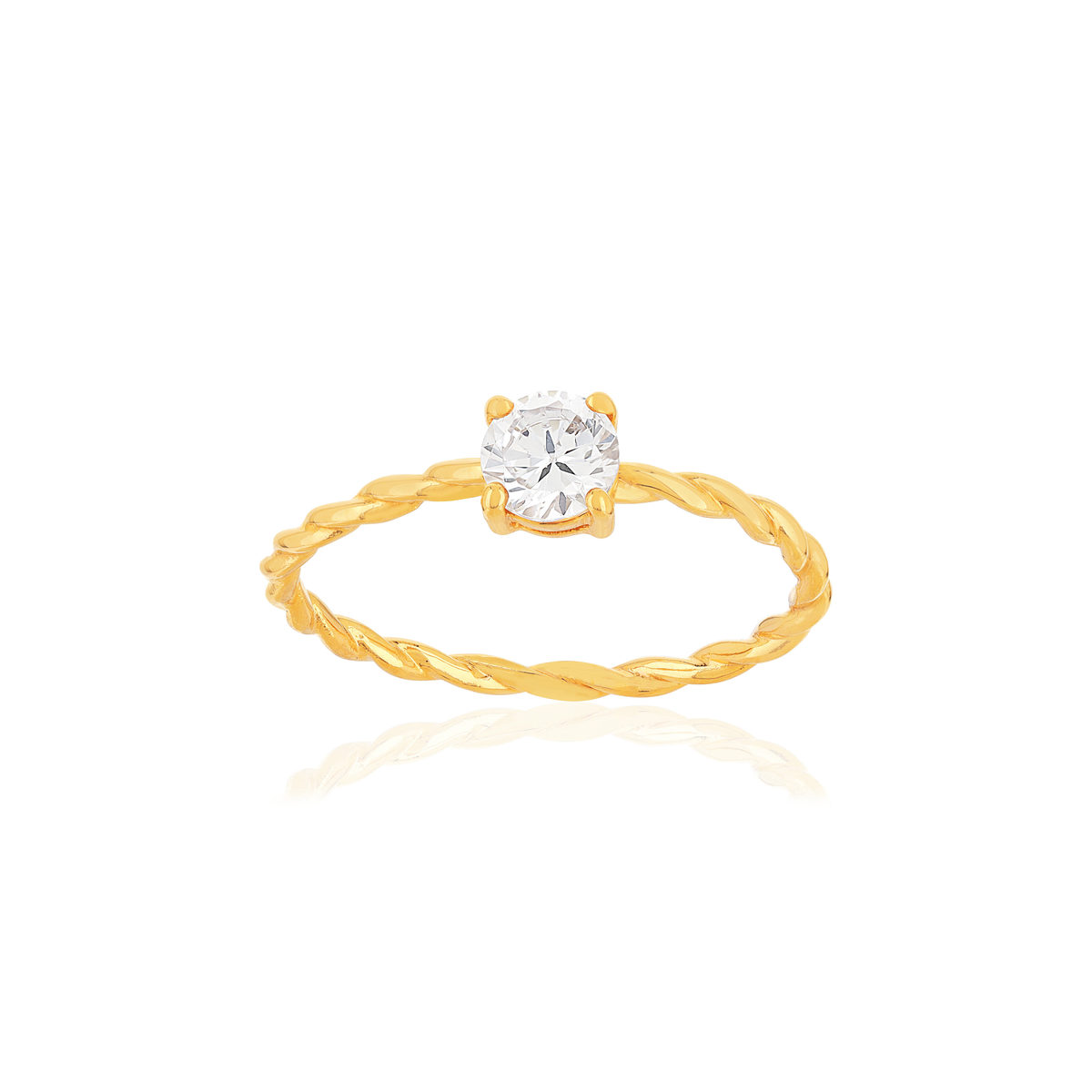 Bague plaqué or zirconia torsadée