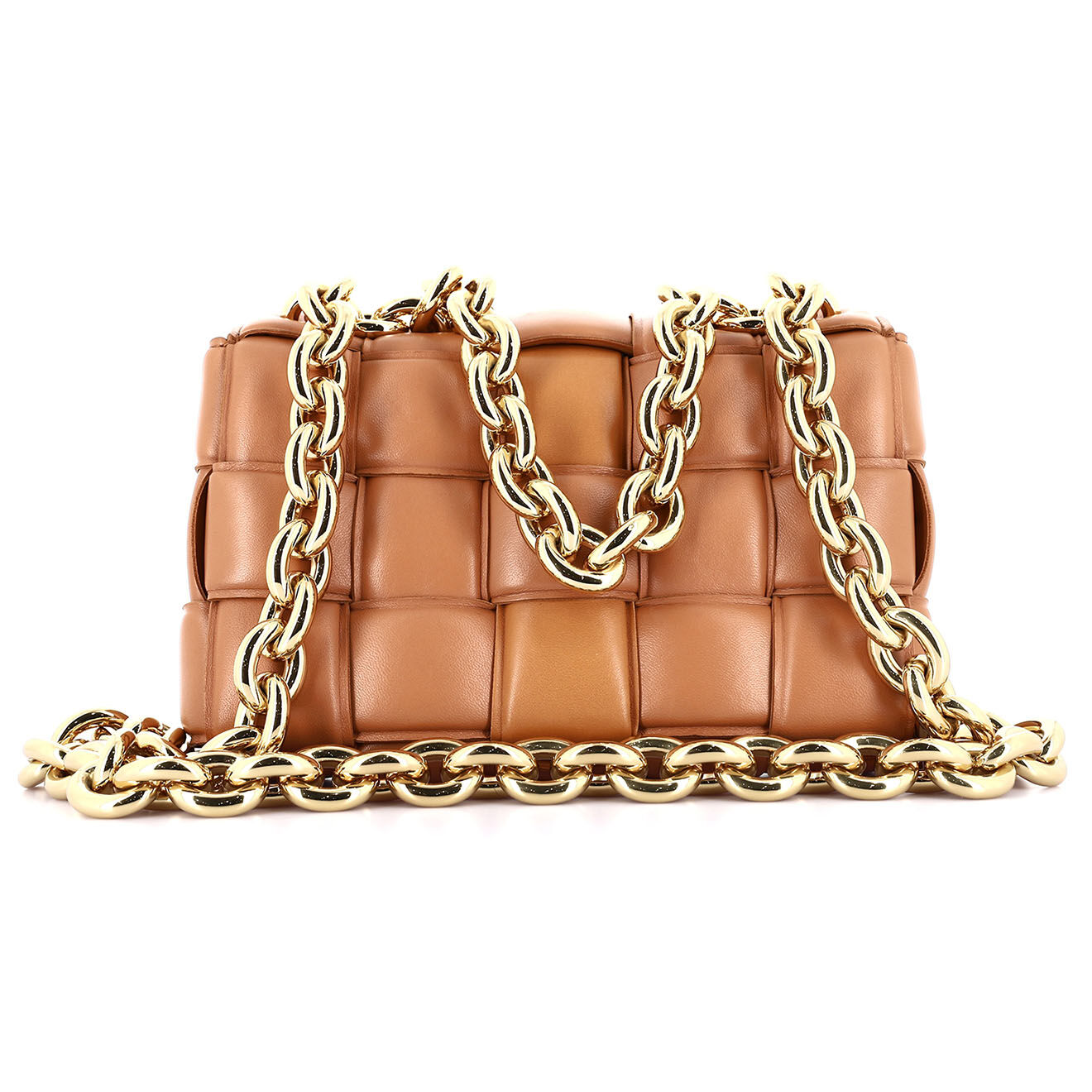 Bottega Veneta Sac à bandoulière Chain Cassette en Cuir camel - Neuf sans étiquette - L.25 cm