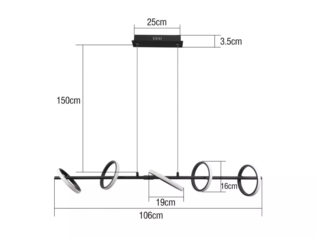 NETTLIFE Suspension LED Moderne Noir Diam.106CM Anneau Design Dimmable avec Télécommande 42W Métal Hauteur Réglable pour Salle à Manger Salon