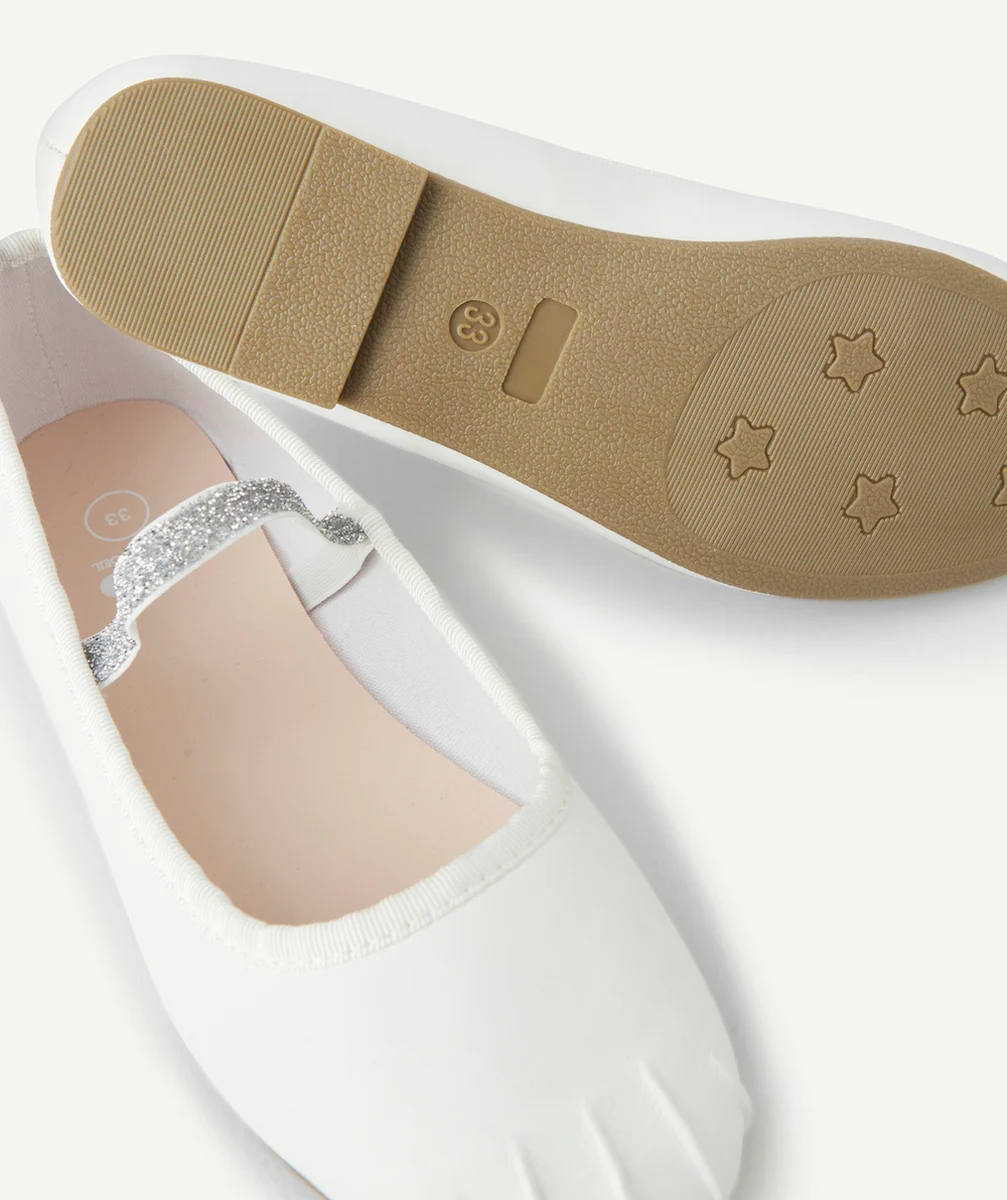 ballerines fille blanches avec élastique pailleté couleur argentée