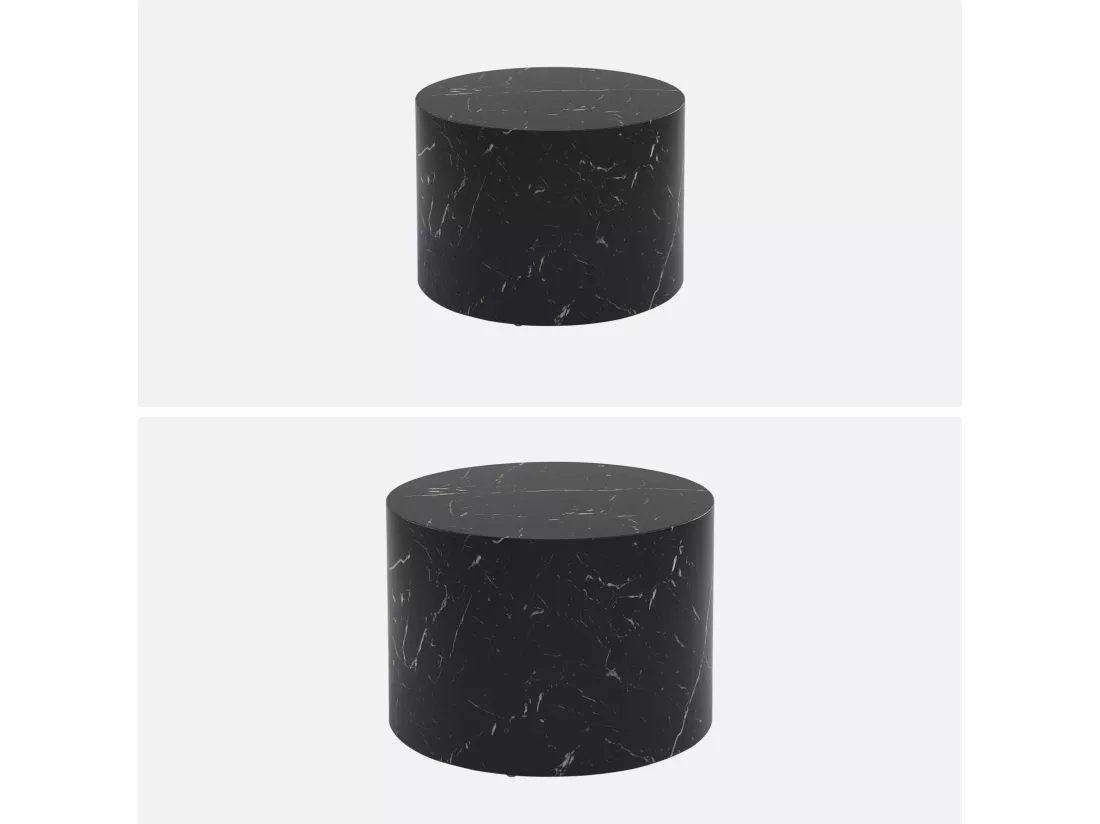 Lot de 2 tables basses PAROS rondes effet marbre noir. tables gigognes Ø58 x H 40cm / Ø50 x H 33cm