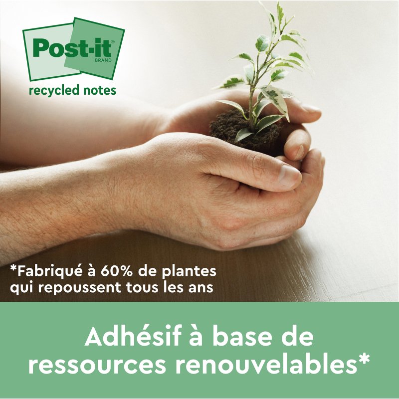 Z-notes repositionnables recyclées couleur nature Post-it 76 x 76 mm - bloc de 100 feuilles