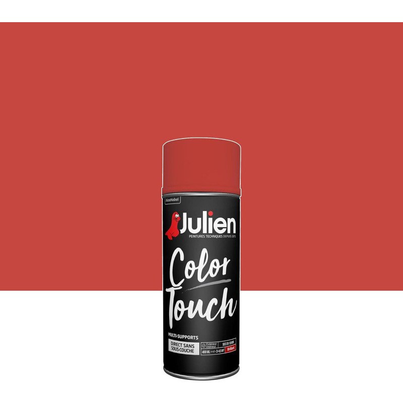 Peinture brillante multi-supports Color Touch Julien - Aérosol de 400 ml, rouge feu RAL3000