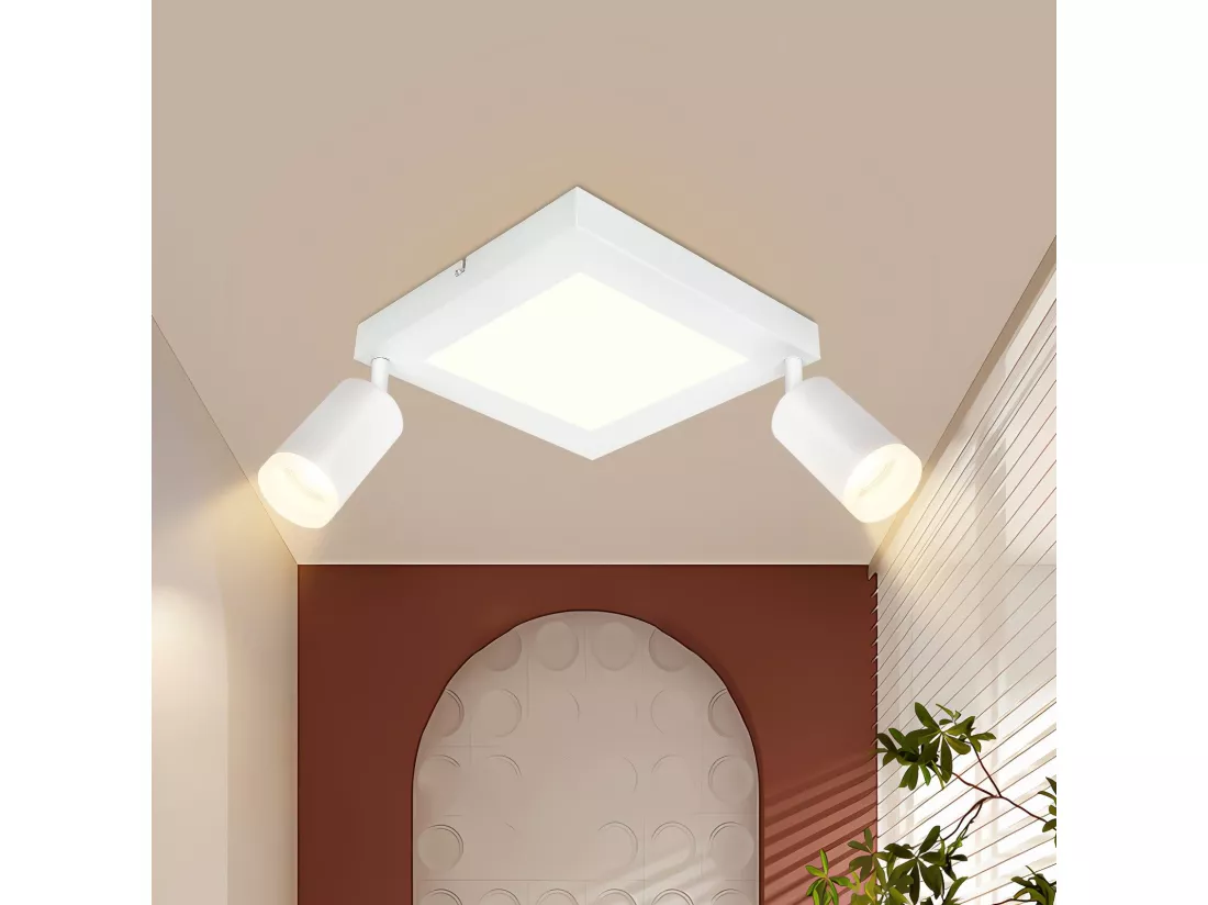 NETTLIFE Spot de plafond carré GU10 3000k blanc chaud 20W lampe de chambre orientable 350° blanc chaud