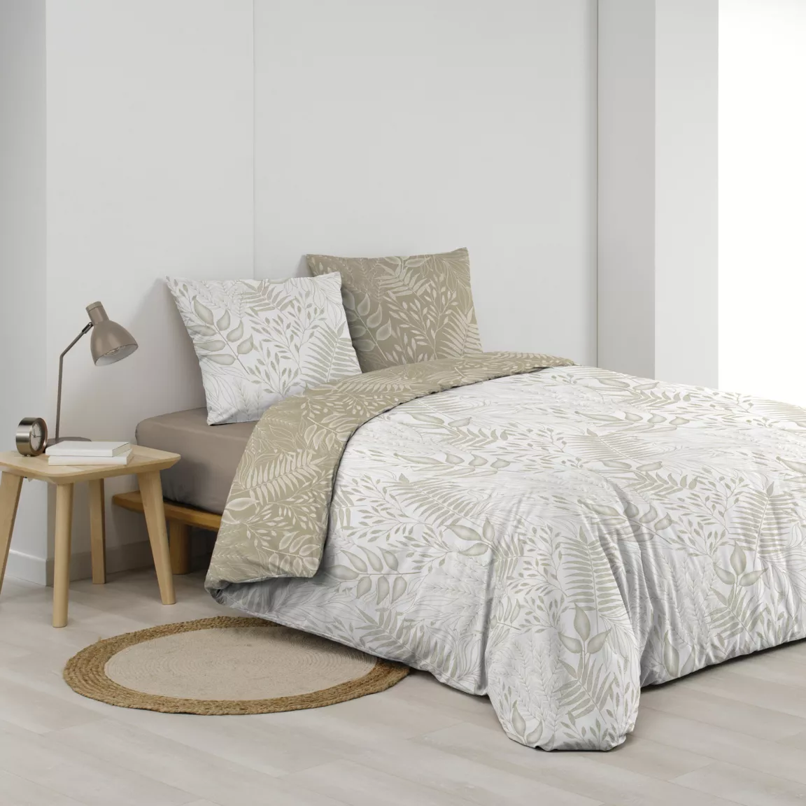Housse de couette et deux taies coton (260 x 240 cm) Cassia Beige
