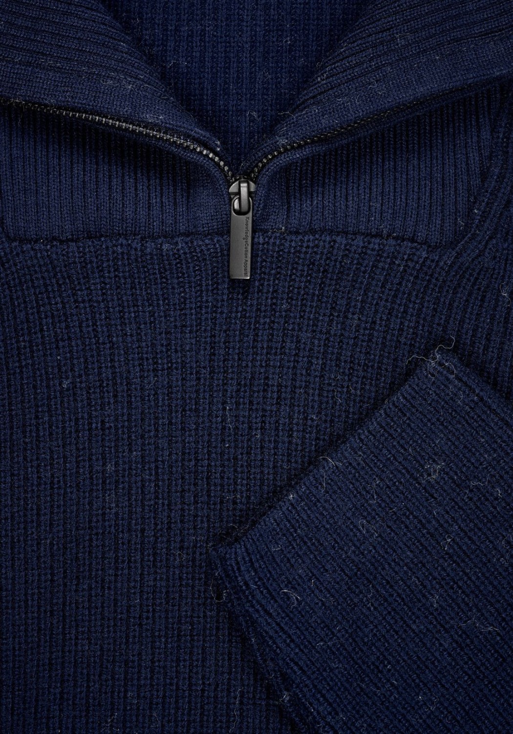 Knowledge Cotton Apparel Strickpullover 1/2 Neck Zip Merino Wool Rib Knit Total Eclipse
