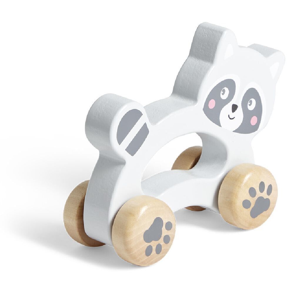 Animal à roulettes raton laveur en bois gris H12cm
