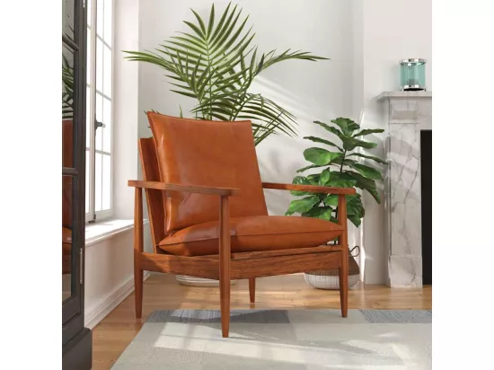 Fauteuil Marron Cuir véritable avec bois d'acacia
