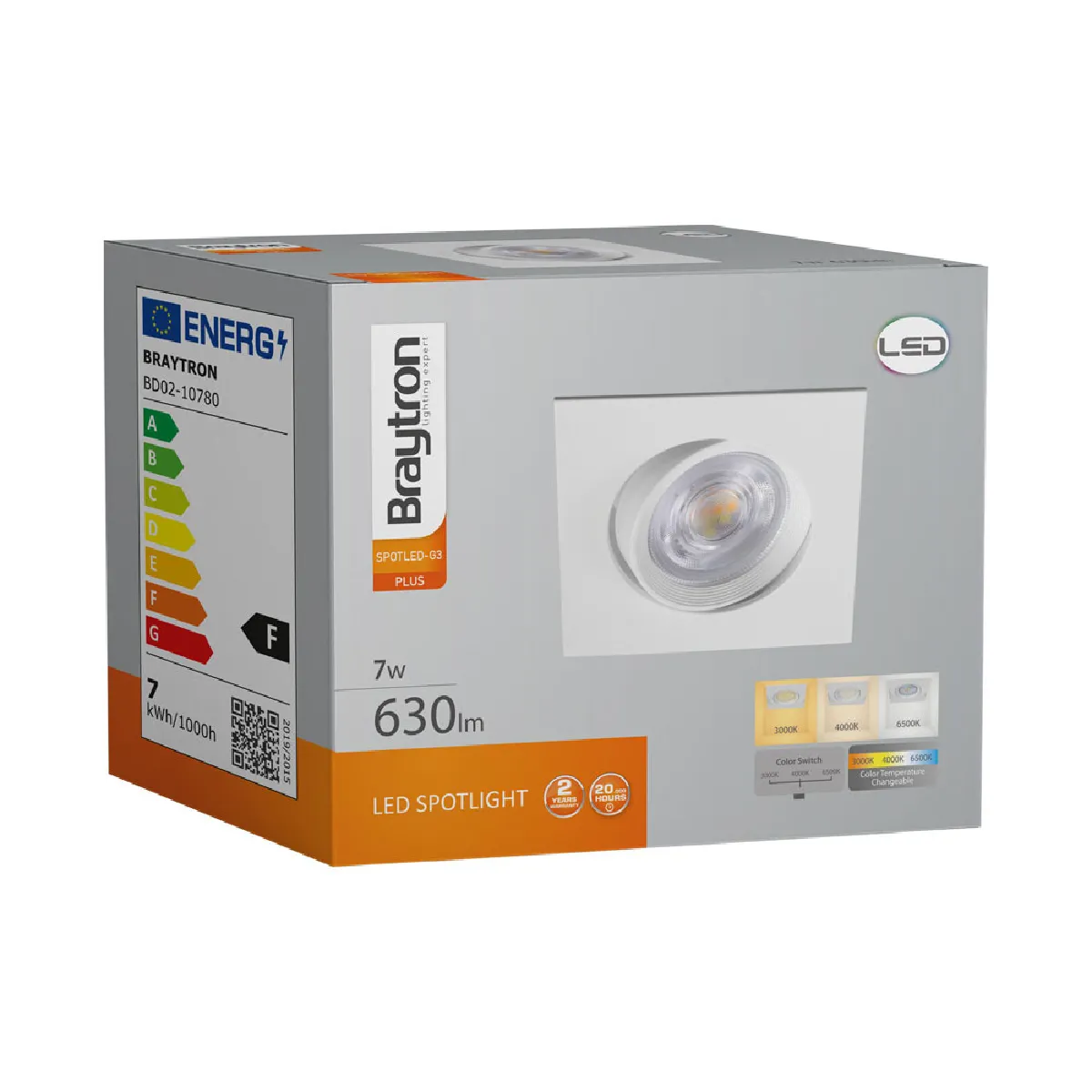 Braytron Spot LED 3en1 7W - Carré Blanc