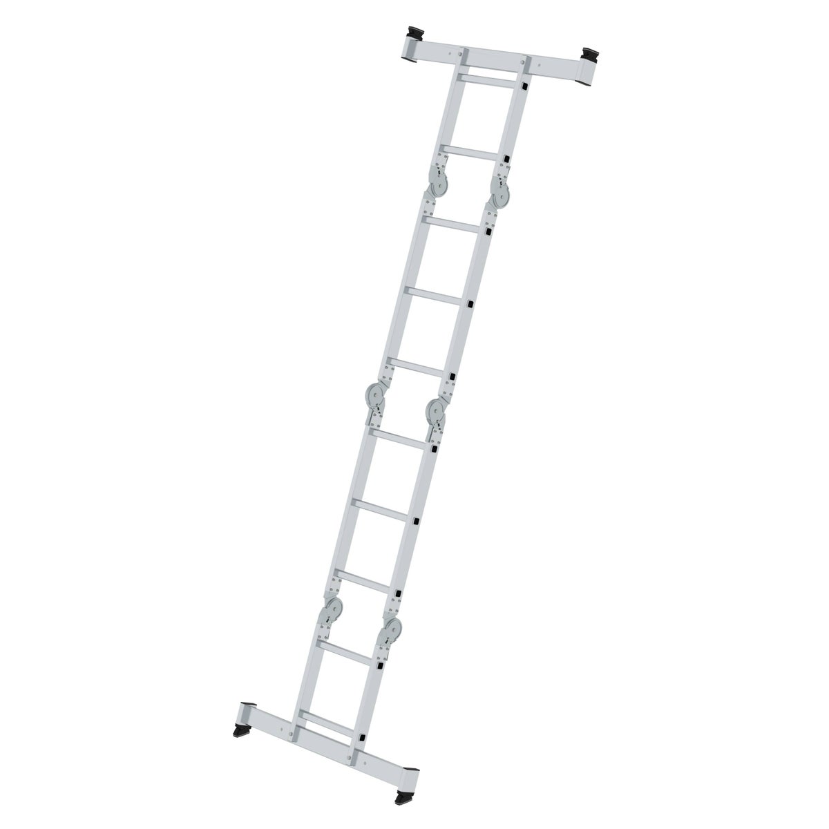 PROREGAL Multifunctionele ladder, 4-delig, met dwarsbalk en houten platform, 2 x 2 & 2 x 3 sporten