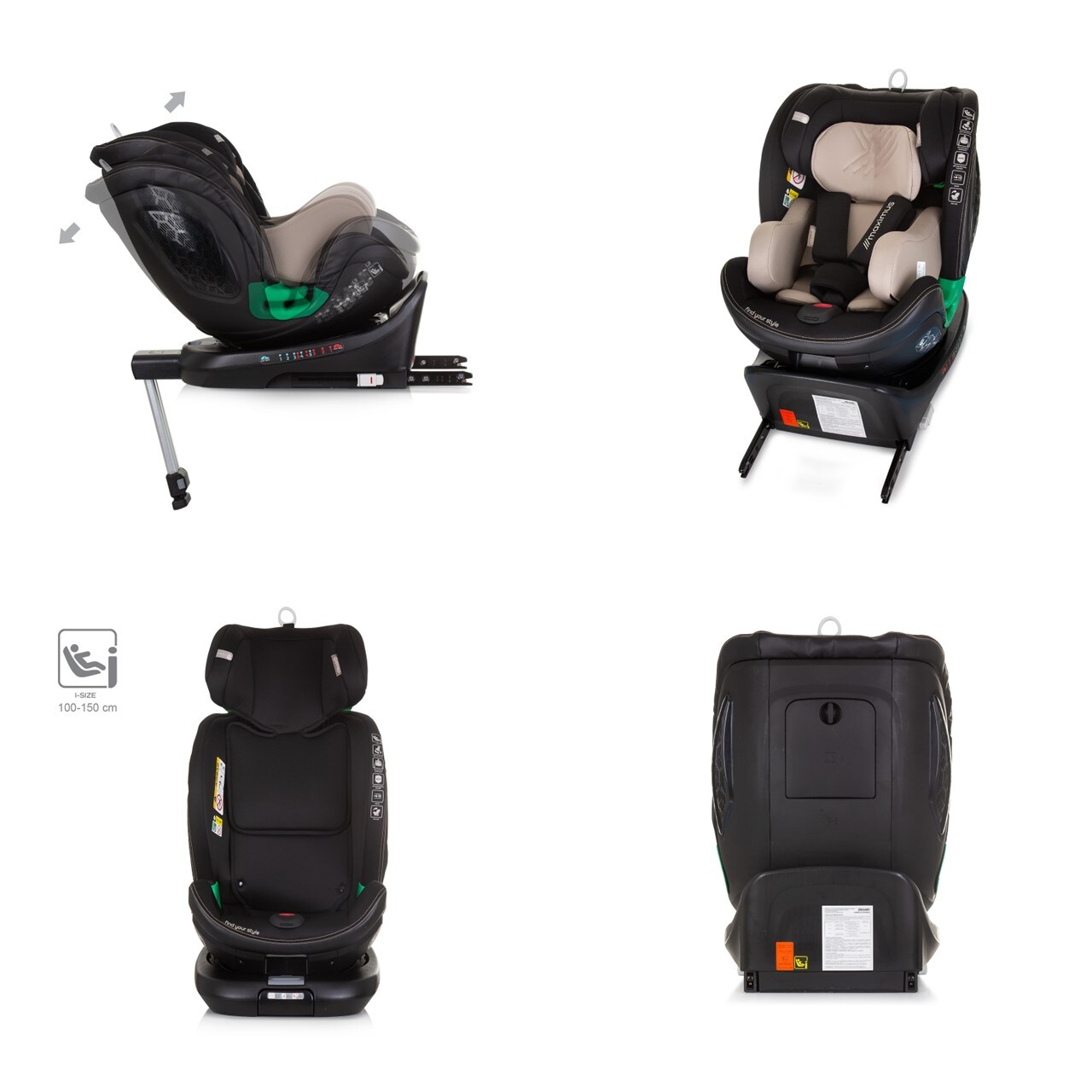 Chipolino i-Size Kindersitz Maximus (40 - 150 cm) Isofix Stützbein 360° drehbar beige