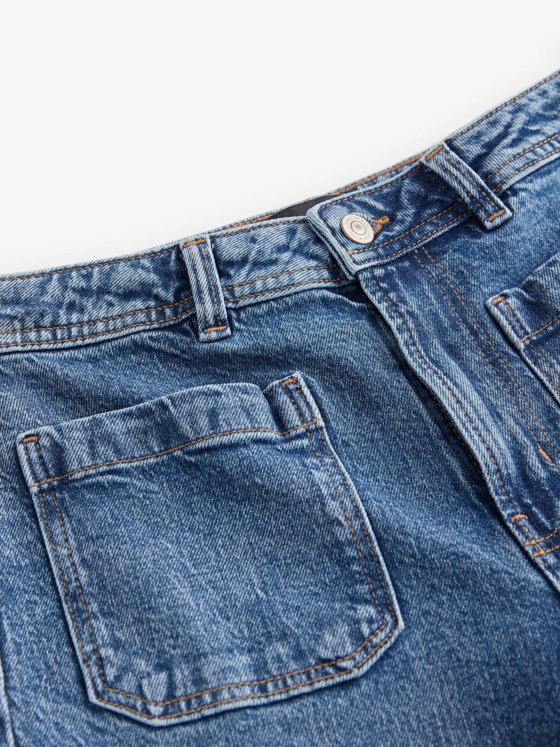 Donkerblauw - Jeans met wijde pijpen en opgestikte zakken