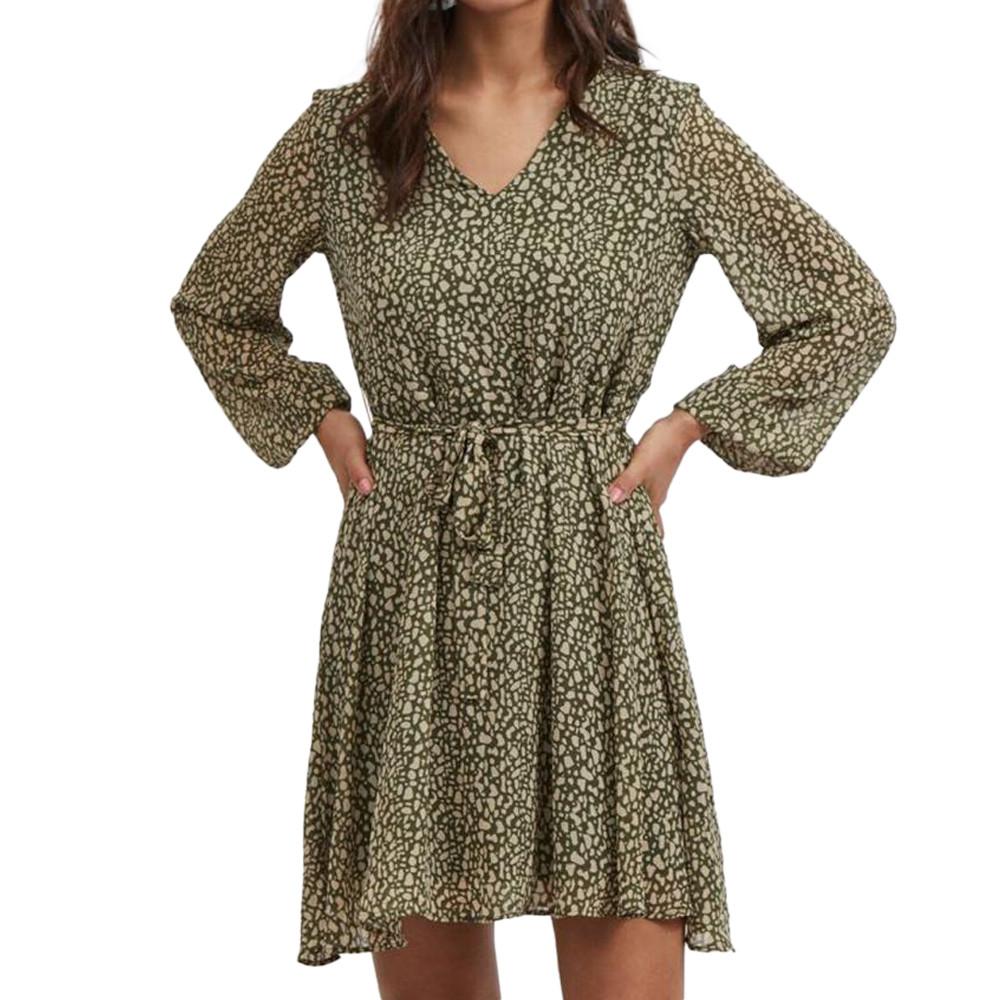 Vila Robe Imprimée Kaki Femme Vila Viadeline