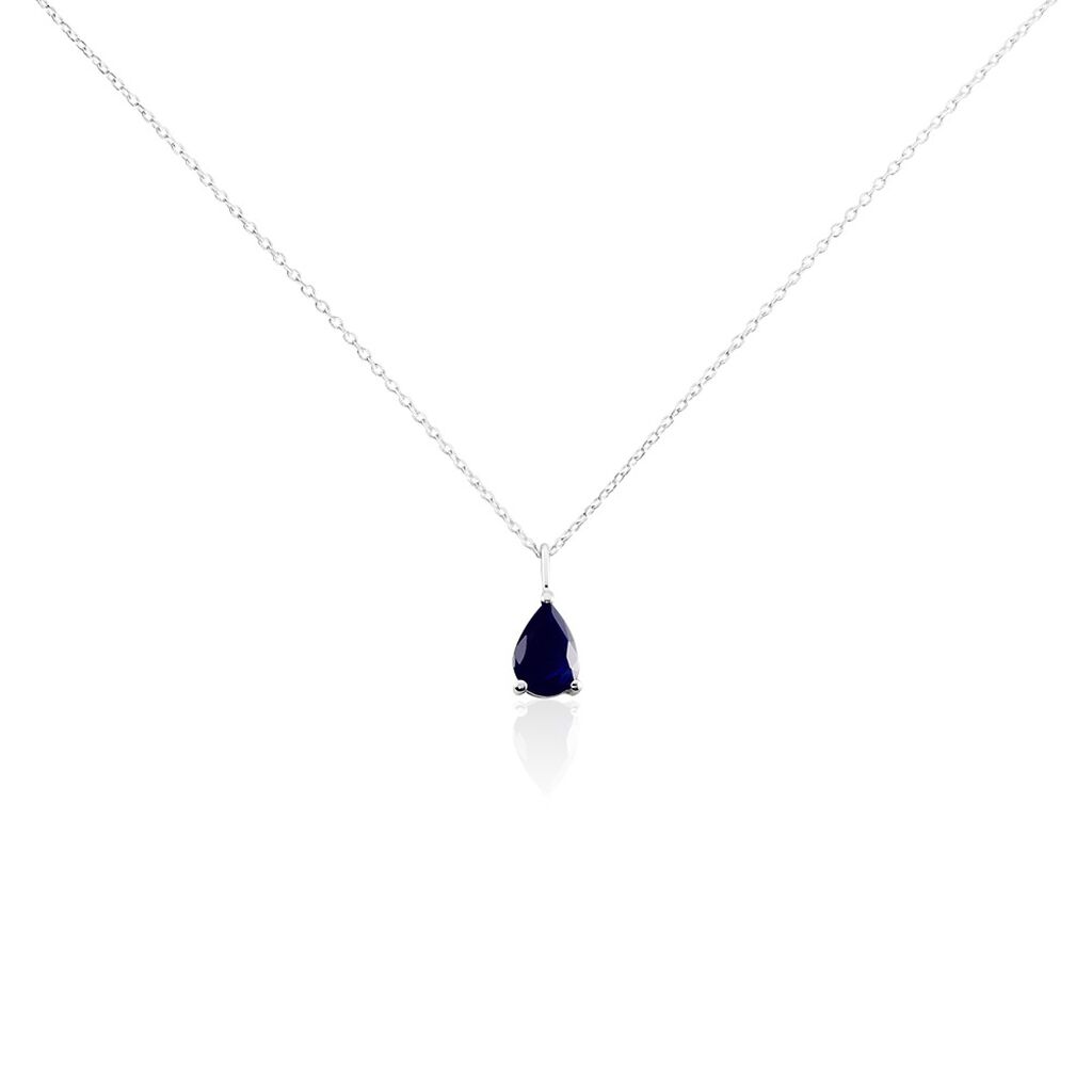 Collier Or Blanc Goutte Saphir