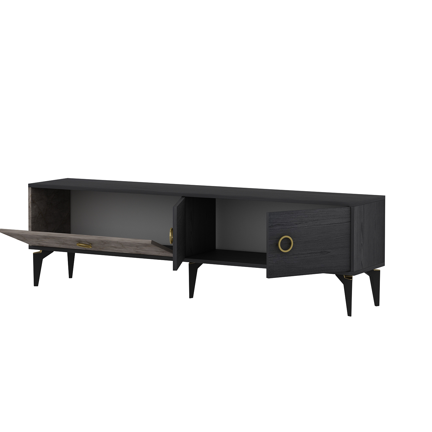 TV-Lowboard - schwarz-beige - 3-türig - 180 cm
