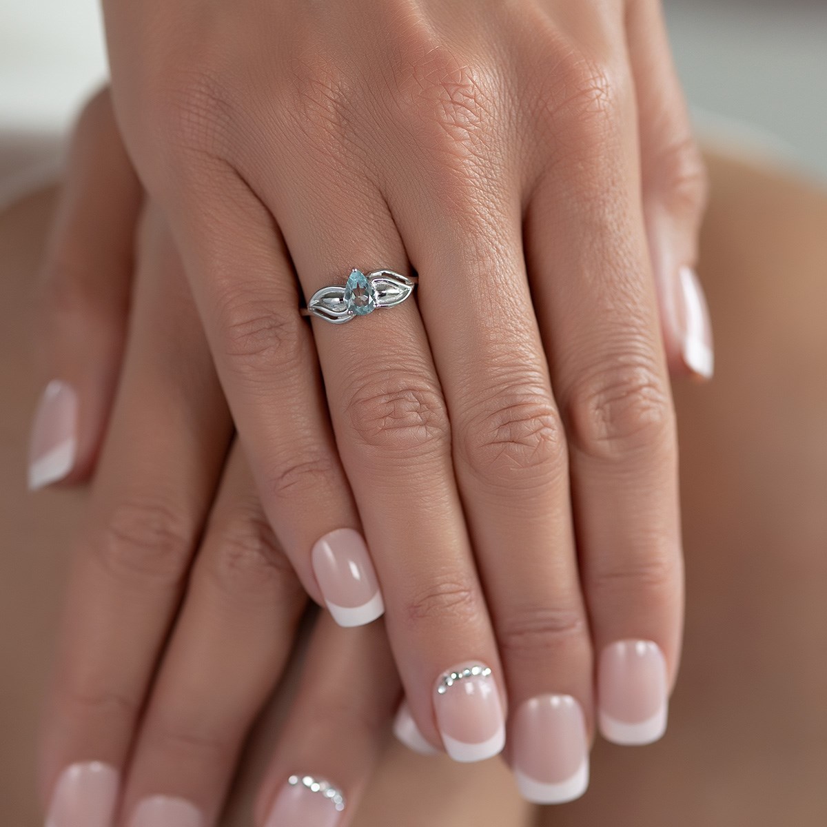 Bague Solitaire Aigue-Marine à 3 Griffes sur Argent Rhodié | Aden Bijoux