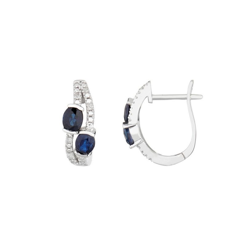 Boucles d'oreilles Or Blanc Diamant et Saphir