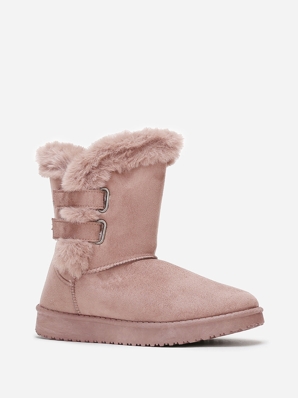 Boots en suédine et fausse fourrure à scratchs- Rose