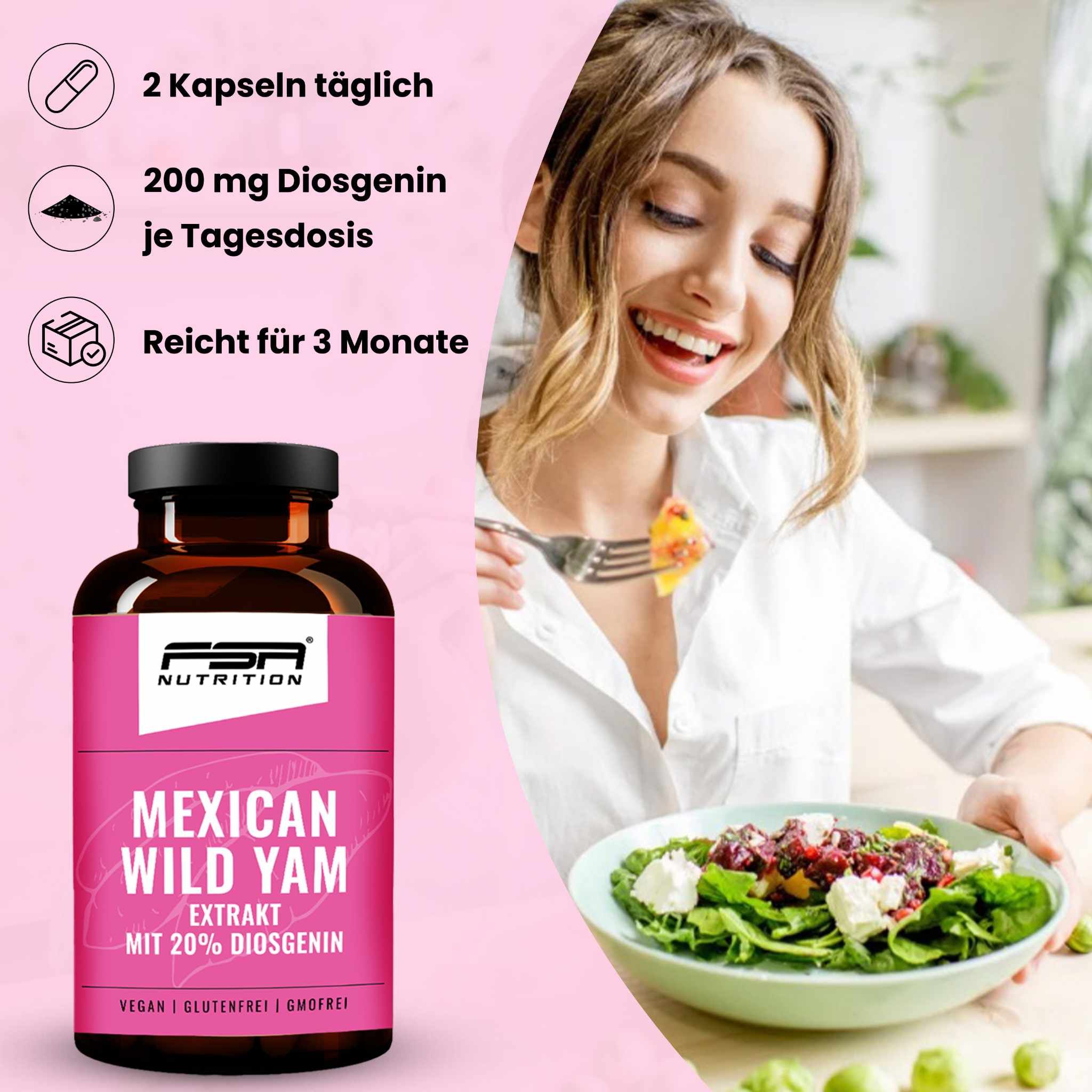 FSA NUTRITION Mexican Wild Yams Extrakt mit 20% Diosgenin 180 Kapseln im Glas