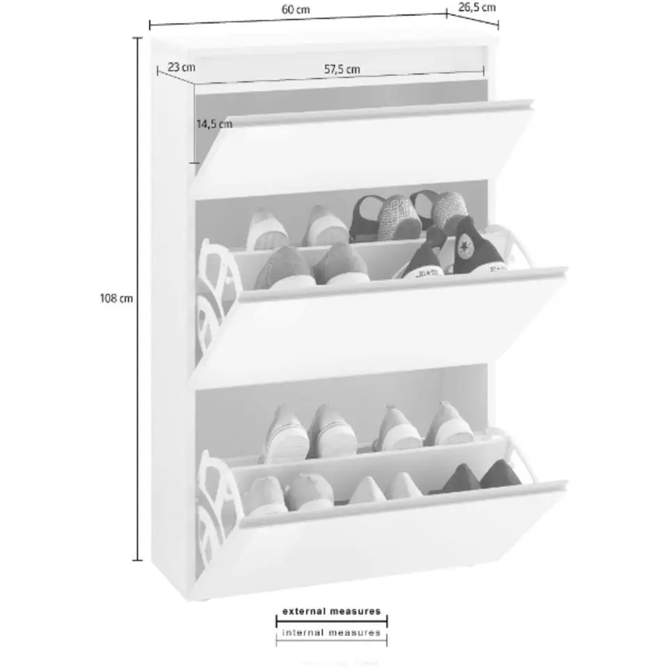 Webfurniture Schoenenkast Avada - 60 x 26,5 x 108 cm - High Gloss White