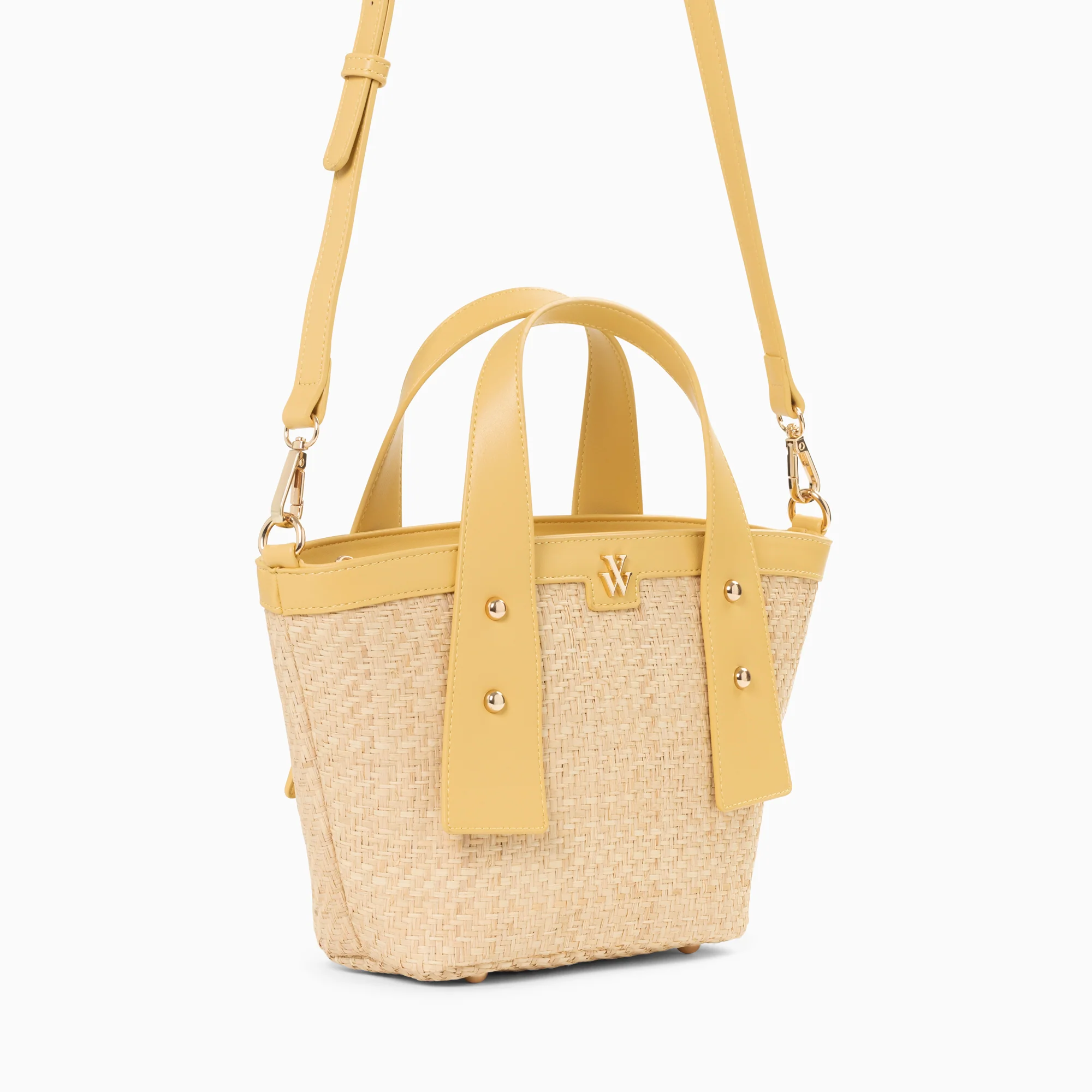 Sacs-Petit panier Juliana en raphia beige à détails jaunes