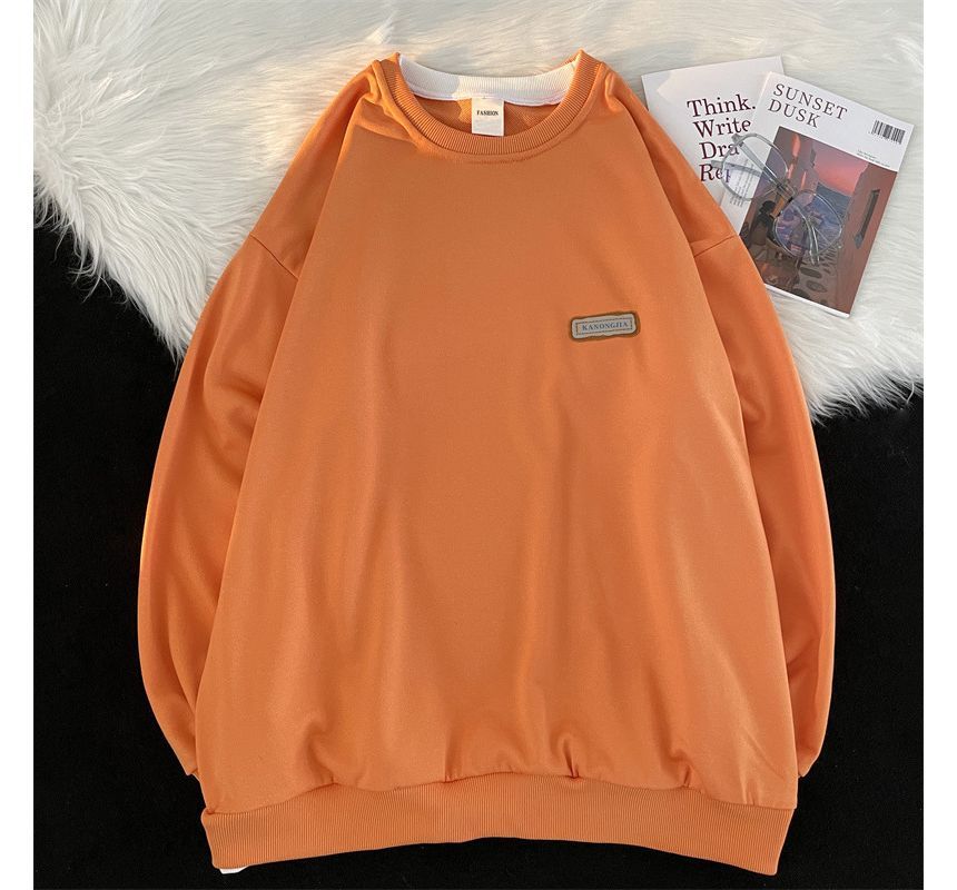Sinlarity - Mock Two-Piece Crew Neck Lettering Applique Sweatshirt