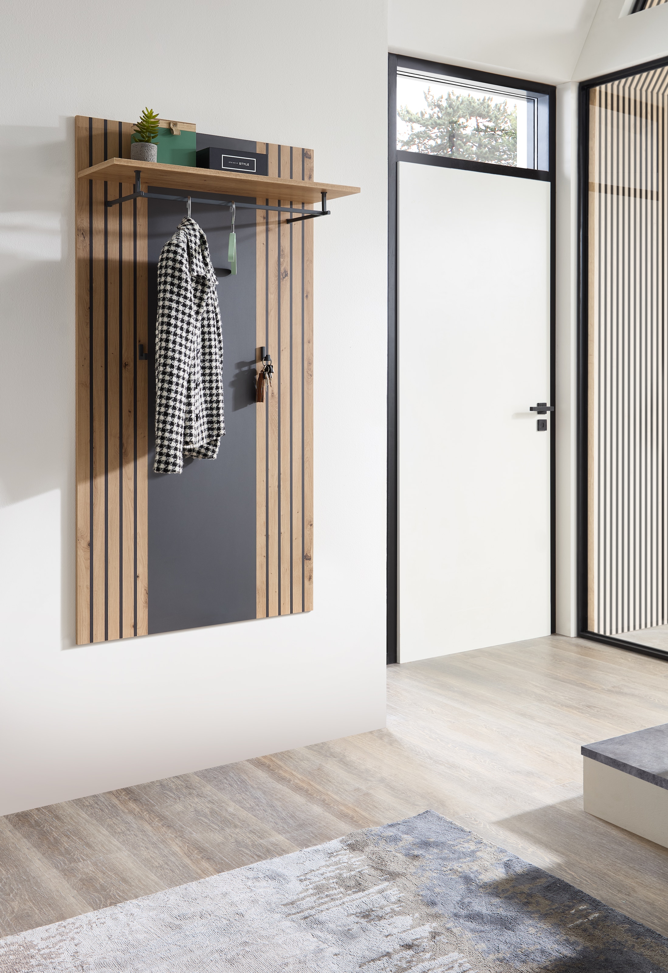 HBZ Garderobenpaneel »Lagos in Anthrazit, BxHxT 80x150x28 cm« 1 Stk. tlg. Paneel mit 1 Hutablage, 1 Kleiderstange, 2 Kleiderhaken