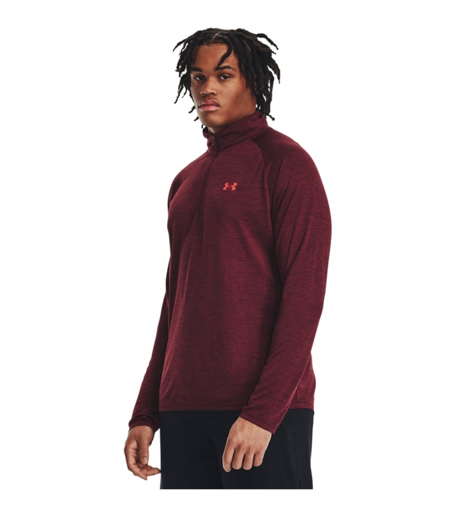 Camiseta de manga comprida Under Armour UA Tech com zíper até a metade, na cor roxa.