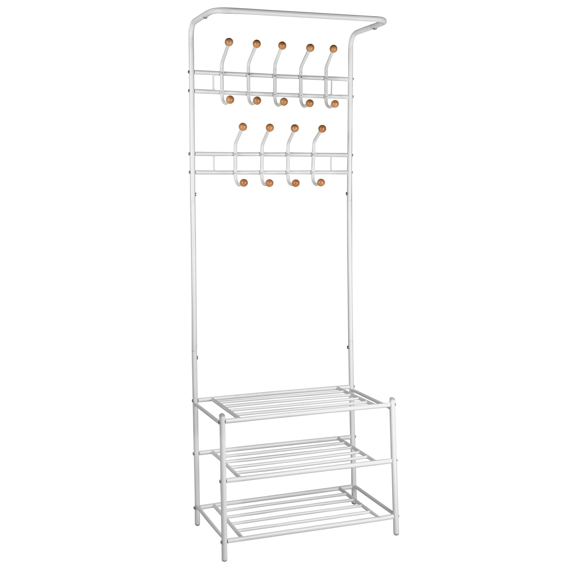 tectake® Garderobe, Stahl, 18 Haken auf 4 Höhen, 66 x 187 x 33 cm