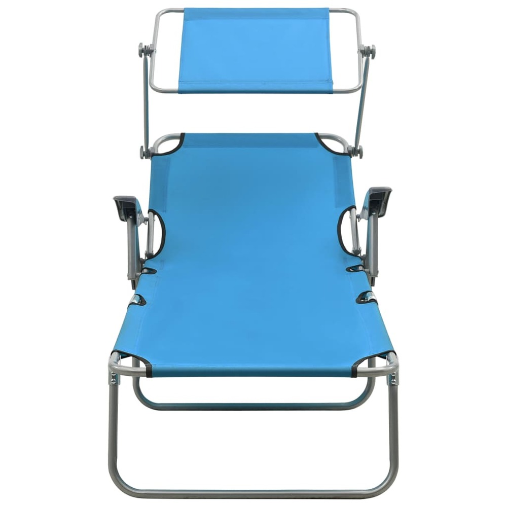 Transat chaise longue bain de soleil lit de jardin terrasse meuble d'extérieur 188 cm avec auvent acier bleu
