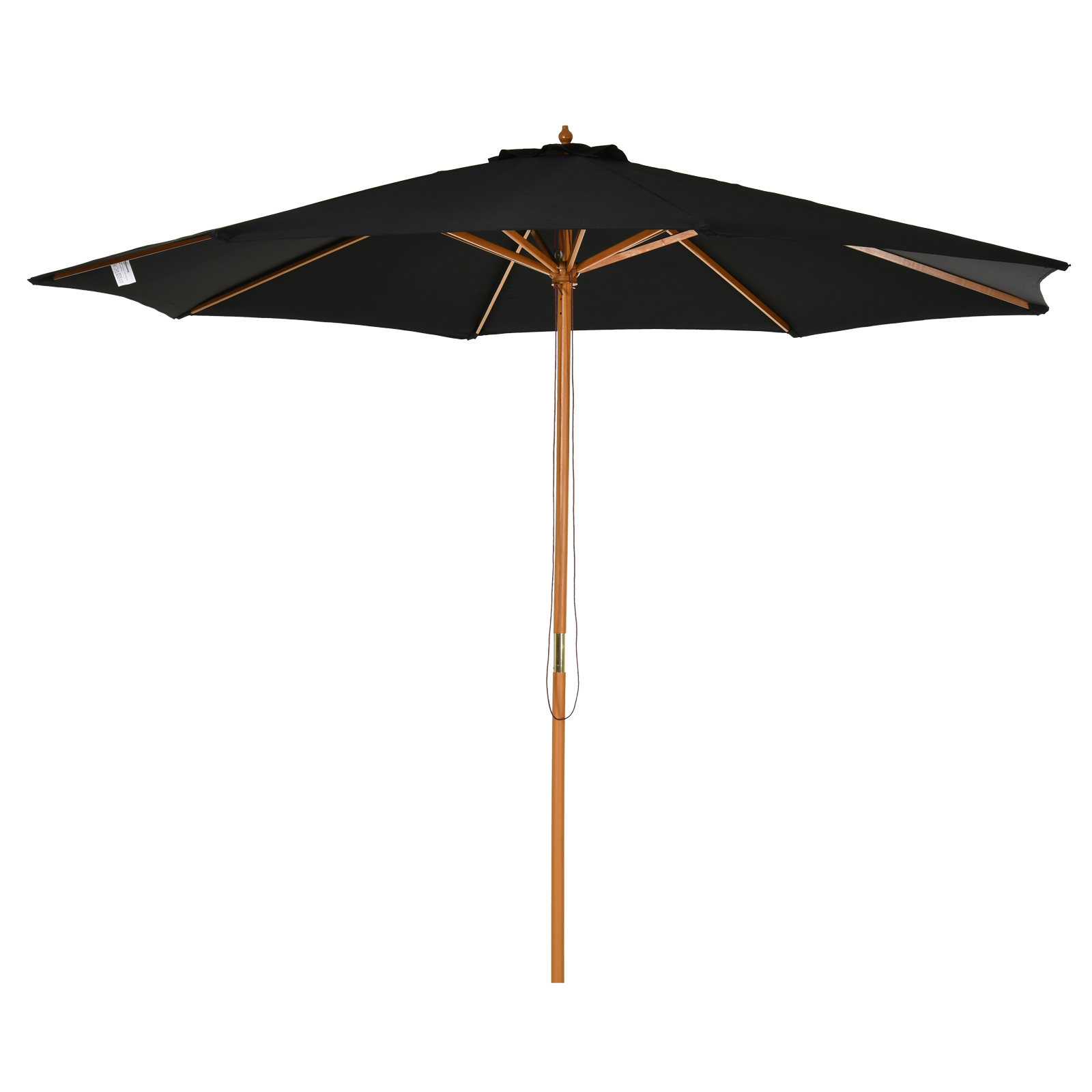 Guarda-sol de jardim Outsunny Ø300x250 cm com sistema de fixação por trava, cobertura ventilada e mastro de madeira removível para terraço, pátio e área externa, preto.
