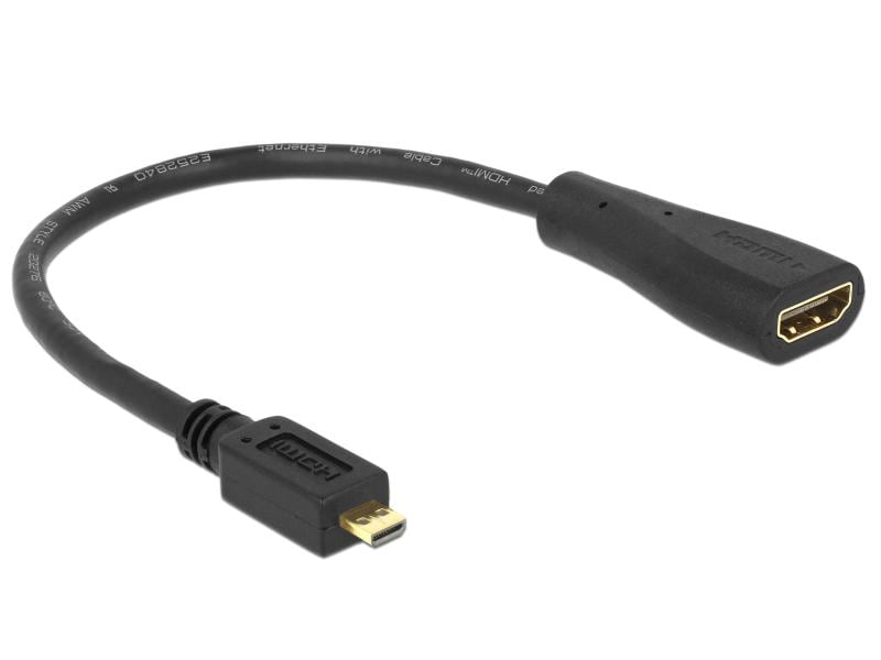 Delock Adapterkabel Micro-HDMI – HDMI, 23 cm Schwarz HDMI-Adapterkabel mit A- und Micro-D Anschluss