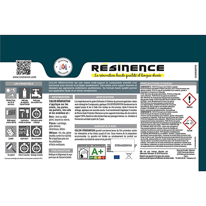 Peinture extérieure rénovation multi-supports Résinence bois flotté satin Résinence 0,5L