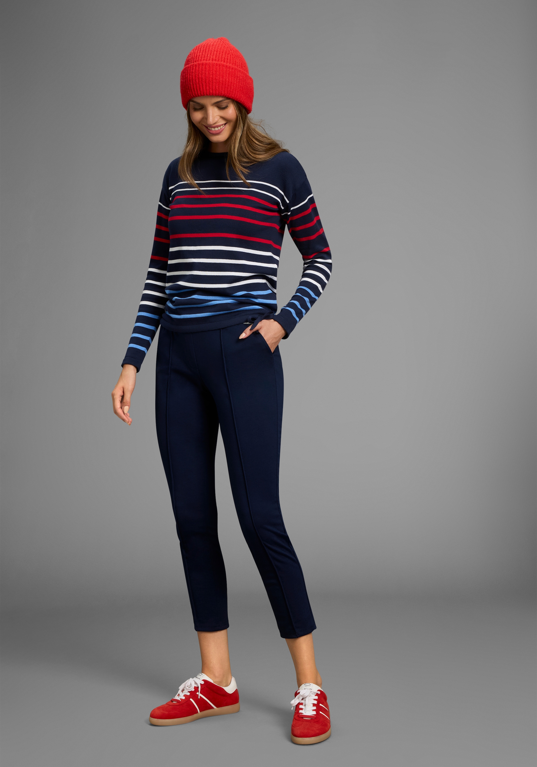 Laura Scott Streifenpullover , Feinstrickpullover mit Rundhalsausschnitt und Bindeband
