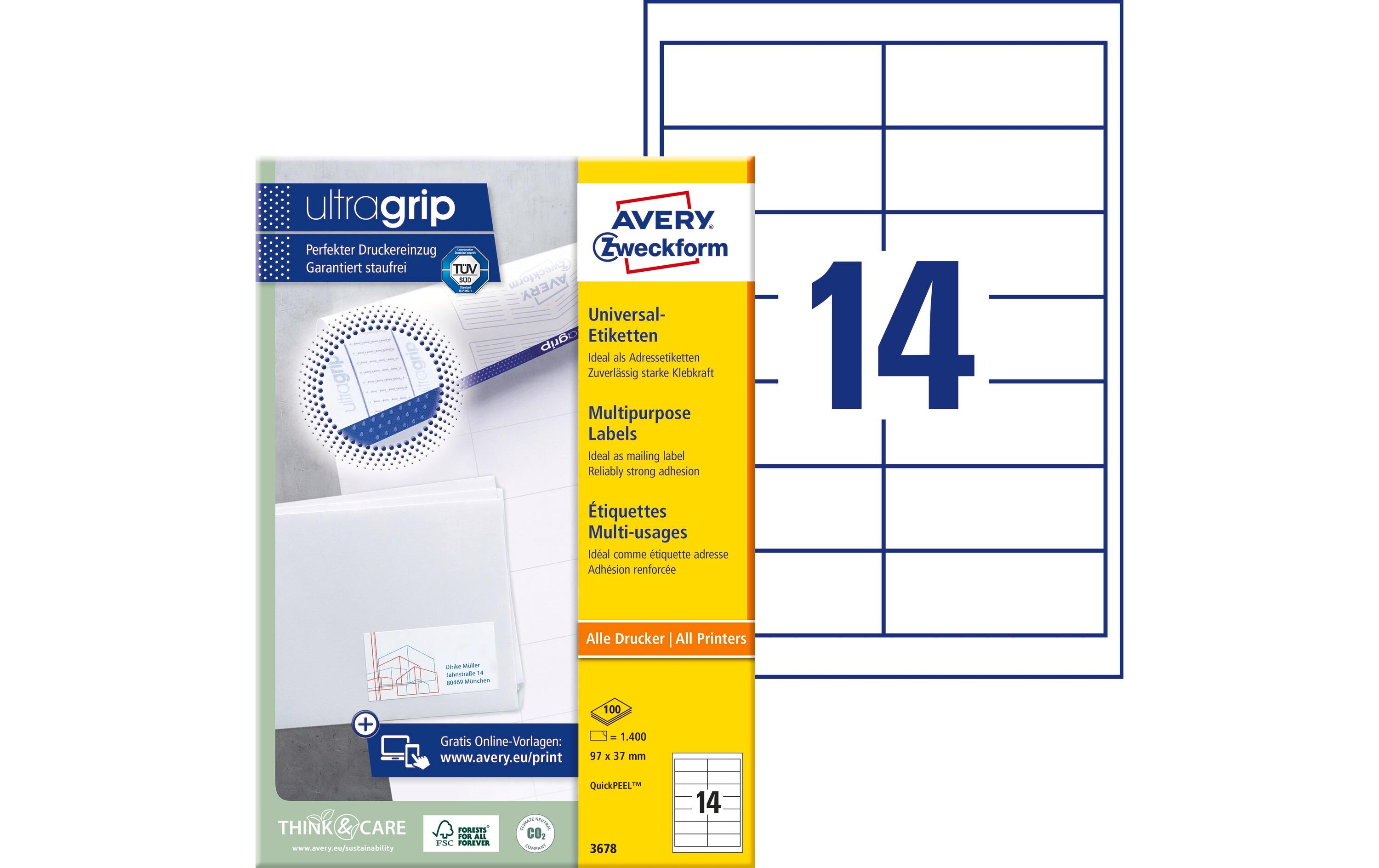 Universal-Etiketten 3678 97 x 37 mm, 30 BlattWeisse Aufkleber, permanent haftend