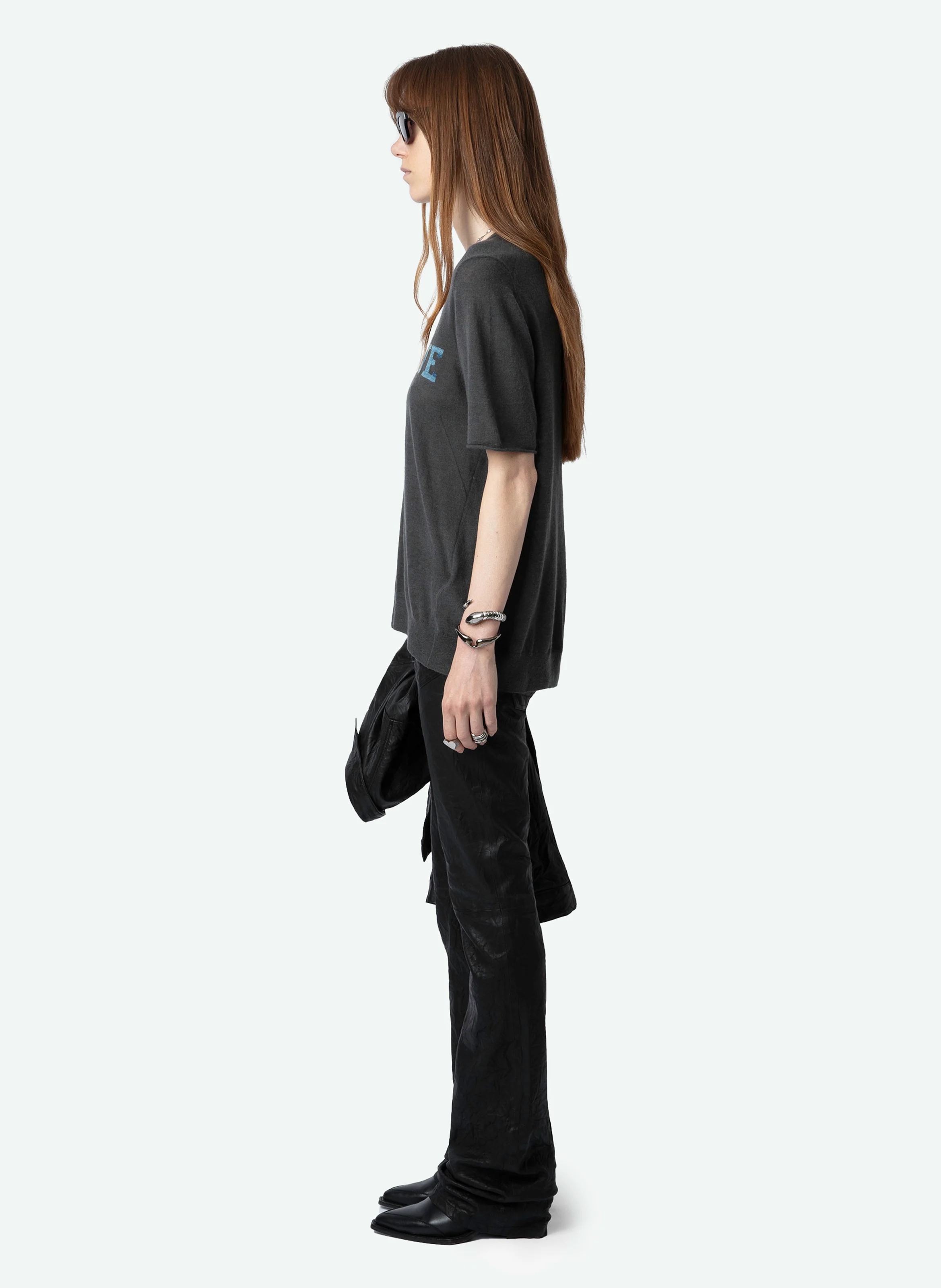 IDA - Pull droit col rond en cachemire et coton mélangé | Gris