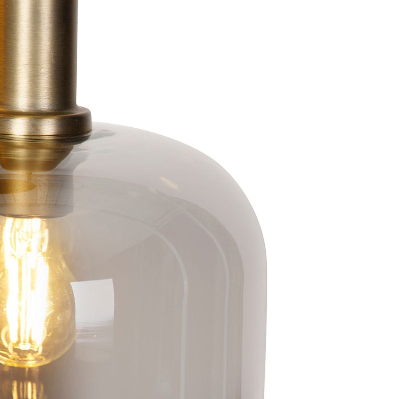 Design hanglamp zwart met goud en smoke glas 3-lichts - Zuzanna