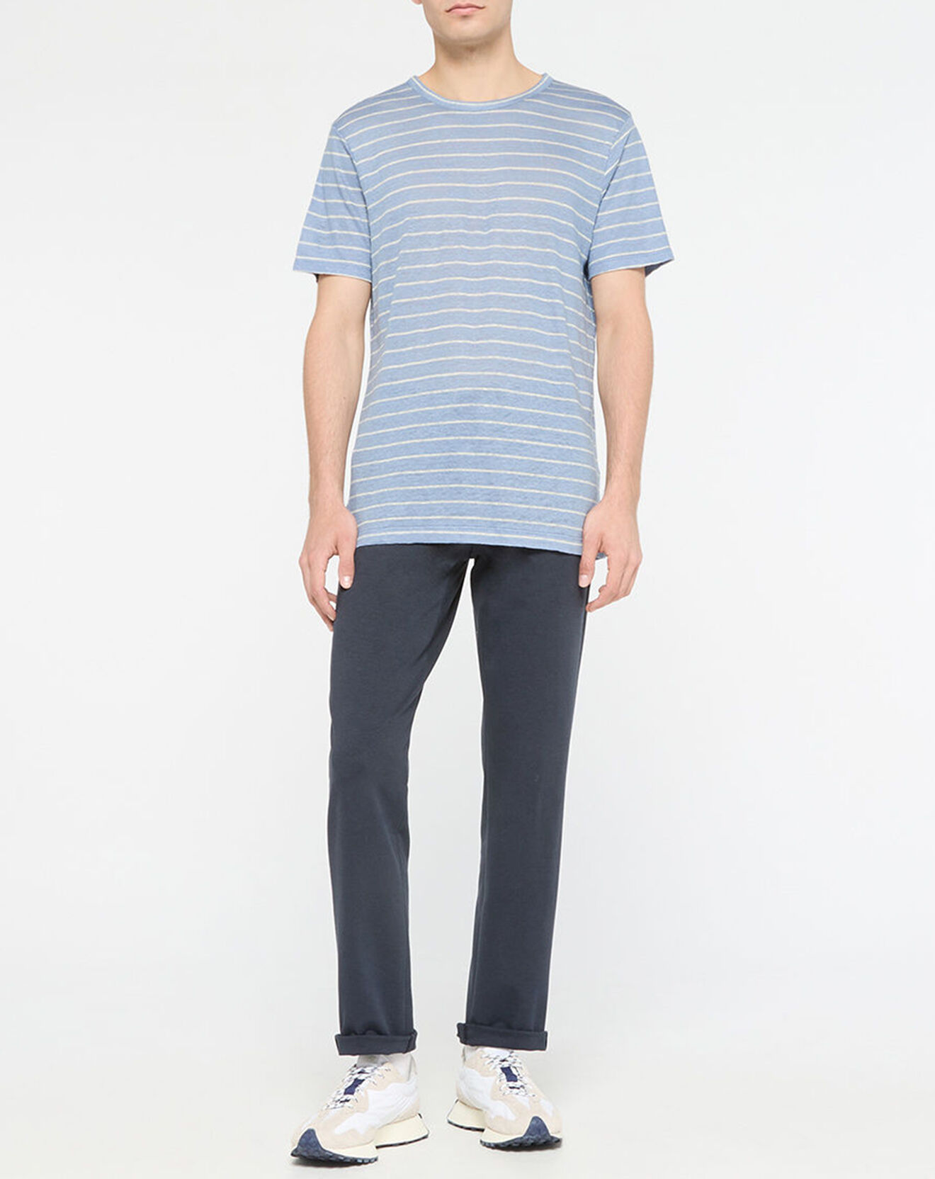 Hackett London T-Shirt 100% Lin Marinière bleu clair
