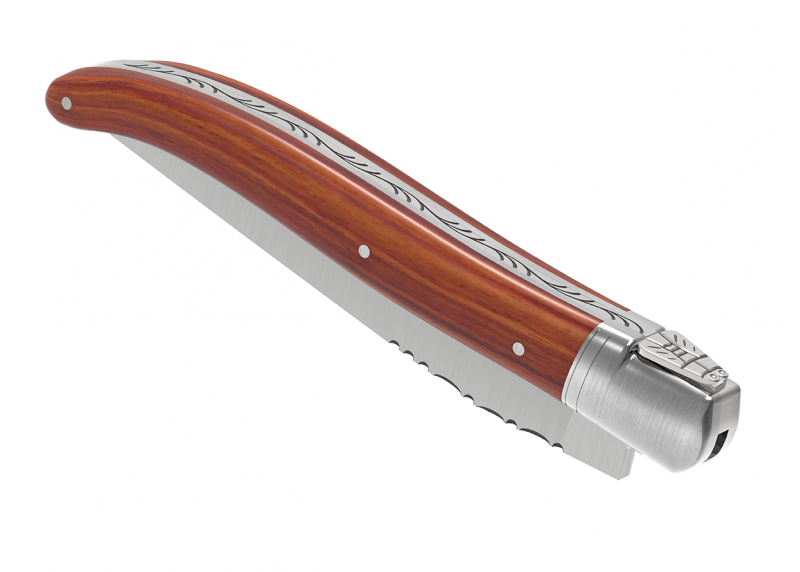 Couteau Laguiole avec un manche en bois de rose et 1 mitre en acier inoxydable