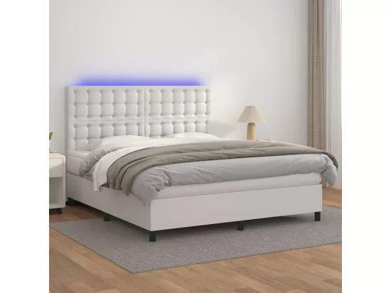 Sommier tapissier et matelas et LED Blanc 180x200 cm Similicuir